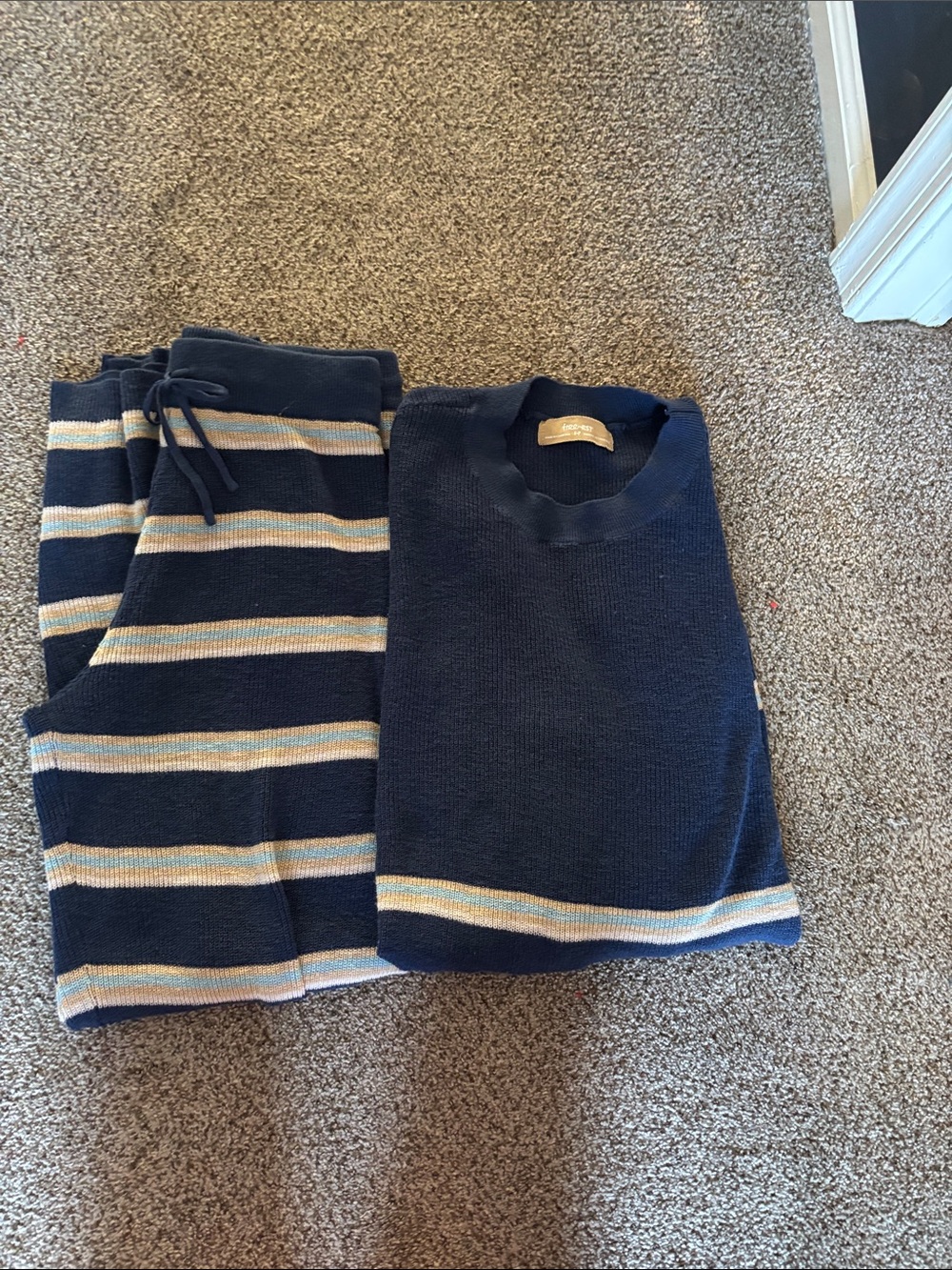 Free People Navy Sweater with Striped Accent. Mariner set!